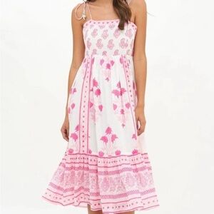 NWT Oliphant Pink and White Tie Strap Midi Dress  Jaipur Pink Size XL